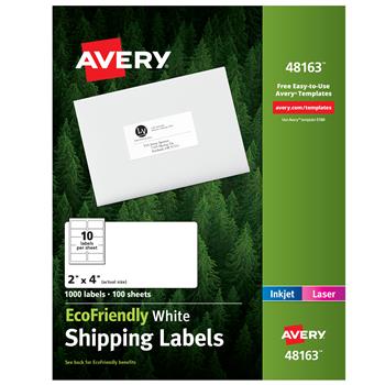 Avery EcoFriendly Inkjet Laser Shipping Labels, 2&quot; x 4&quot;, White, 1000/Box
