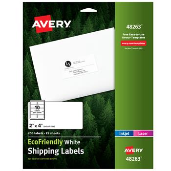 Avery EcoFriendly Laser Inkjet Shipping Labels, 2&quot; x 4&quot;, White, 250/Pack