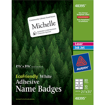 Avery EcoFriendly Adhesive Name Badges, 2 1/3&quot;&quot; x 3 3/8&quot;&quot;, 80/PK
