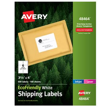 Avery EcoFriendly Laser Inkjet Shipping Labels, 3-1/3&quot; x 4&quot;, White, 600/Box