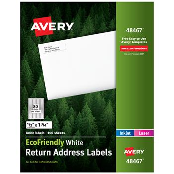 Avery Laser/Inkjet EcoFriendly Return Address Labels, 0.5&quot; x 1.75&quot;, White, 8000 Labels