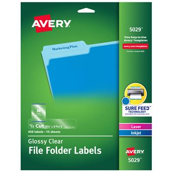 Avery Clear Self-Adhesive Filing Labels, Printable,  2/3 in x 3-7/16 in, Glossy Clear, 450/Pack