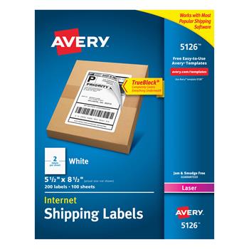 Avery Internet Laser Shipping Labels, 5.5&quot; x 8.5&quot;, White, 200/Box