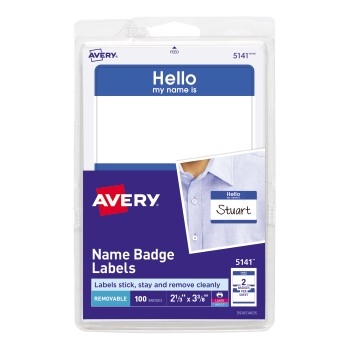 Avery Name Badge Labels, Blue Border, 2 1/3” x 3 3/8”,  100/PK