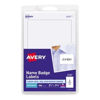 Avery Name Badge Labels, 2 11/32&quot;&quot; x 3 3/8&quot;&quot;, 100/PK