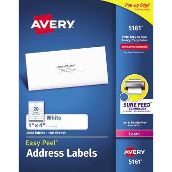 Avery Easy Peel&#174; Address Labels, Sure Feed™ Technology, Permanent Adhesive, 1&quot; x 4&quot;, 2000/BX