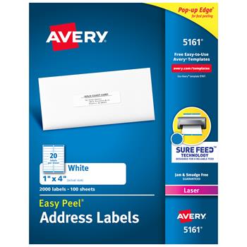 Avery Laser Easy Peel Address Labels, 1&quot; x 4&quot;, White, 2000 Labels