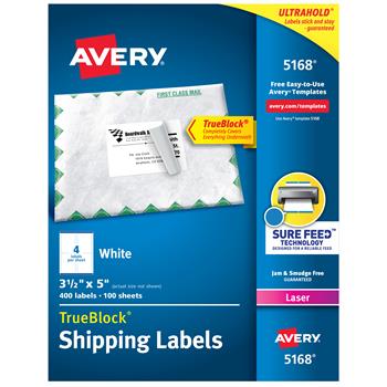 Avery TrueBlock Laser Shipping Labels, 3-1/2&quot; x 5&quot;, 400/Box
