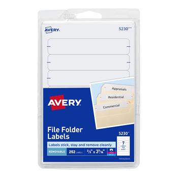 Avery File Folder Labels on 4 in x 6 in Sheets, Removable Adhesive, 2/3 in x 3-7/16 in, White, 252/Pack