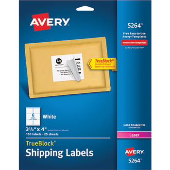 Avery Shipping Labels, Laser, TrueBlock&#174; Technology, Permanent Adhesive, 3 1/3&quot; x 4&quot;, 150/PK