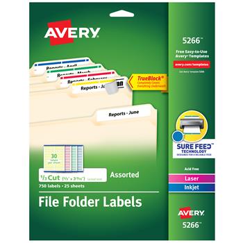 Avery TrueBlock File Folder Labels, Printable Labels,  2/3 in x 3-7/16 in, Assorted, 750/Pack