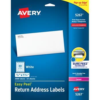 Avery Laser Easy Peel Return Address Labels, 0.5&quot; x 1.66&quot;, White, 2000 Labels