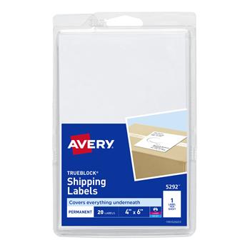 Avery TrueBlock Shipping Labels, 4&quot; x 6&quot;, White, 20/Pack