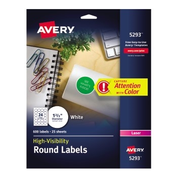 Avery High-Visibility Labels, Permanent Adhesive, 1 2/3&quot; Diameter, 600/PK