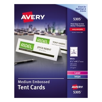 Avery Medium Tent Cards, Embossed, Uncoated, Two-Sided Printing, 2 1/2&quot; x 8 1/2&quot;, 100/BX