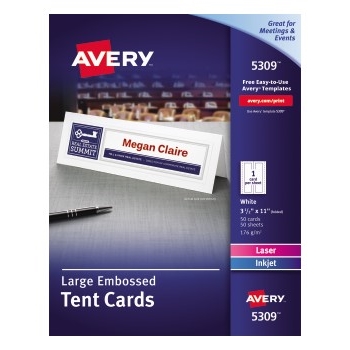 Avery Large Tent Cards, Uncoated, Embossed, Two-Sided Printing, 3 1/2&quot; x 11&quot;, 50/BX