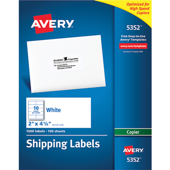 Avery Shipping Labels for Copiers, Permanent Adhesive, 2&quot; x 4 1/4&quot;, 1000/BX