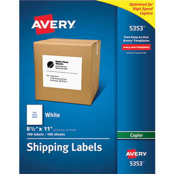 Avery Labels for Copiers, Permanent Adhesive, 8 1/2&quot; x 11&quot;, 100/BX