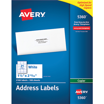 Avery Address Labels for Copiers, Permanent Adhesive, 1 1/2&quot; x 2 13/16&quot;, 2,100/BX