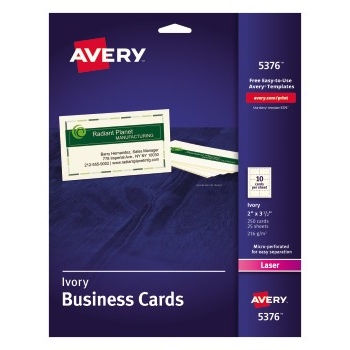 Avery Business Cards, Uncoated, Ivory, Two-Sided Printing, 2&quot; x 3 1/2&quot;, 250/PK