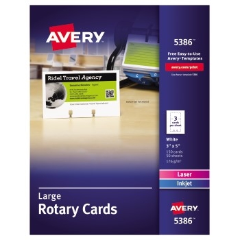 Avery&#174; Large Rotary Cards, Uncoated, Two-Sided Printing, 3&quot; x 5&quot;, 150/BX
