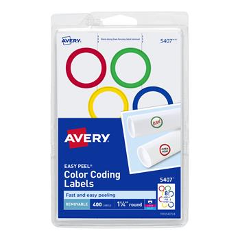Avery Printable Color-Coding Labels, Removable Adhesive, 1-1/4 in Round, Assorted Colors, 400/Pack