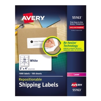 Avery Repositionable Shipping Labels, Repositionable Adhesive, 2&quot; x 4&quot;, 1000/BX