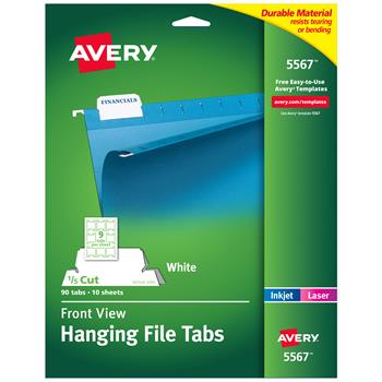 Avery Printable Hanging File Folder Tabs, 1/5 Cut, White, 90/Pack