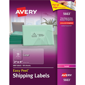 Avery Easy Peel&#174; Shipping Labels, Permanent Adhesive, Clear, 2&quot; x 4&quot;, 500/BX