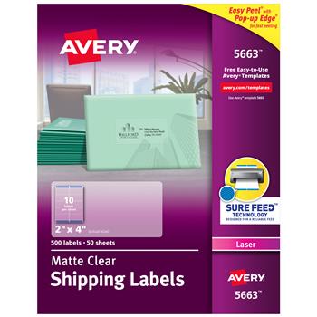Avery Laser Shipping Labels, 2&quot; x 4&quot;, Matte Clear, 500/Box