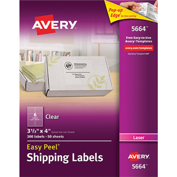 Avery Easy Peel&#174; Shipping Labels, 3 1/3&quot; x 4&quot;, Clear, 300/BX