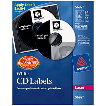 Avery CD Labels for Laser Printers, White, 40 Disc Labels and 80 Spine Labels/Pack