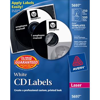 Avery CD Labels, Matte White, 250 CD Labels and 500 Case Spine Labels/Pack