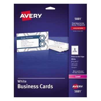 Avery Business Cards, Print to the Edge, Uncoated, Two-Sided Printing, 2&quot; x 3 1/2&quot;, 160/PK