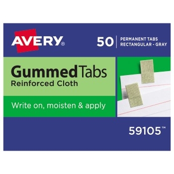Avery Gummed Tabs, Reinforced Cloth, 7/16&quot; x 1 3/16&quot; Gray, 50/PK