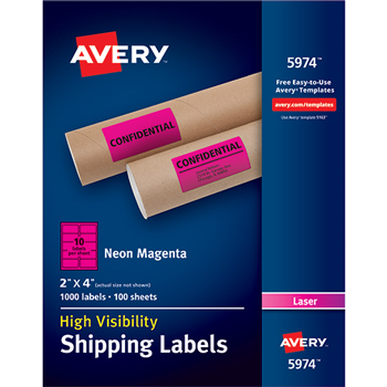 Avery Laser Shipping Labels, 2&quot; x 4&quot;, Neon Pink, 1000 Labels