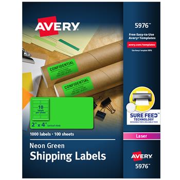 Avery Laser Shipping Labels, 2&quot;x 4&quot;, Neon Green, 1000 Labels