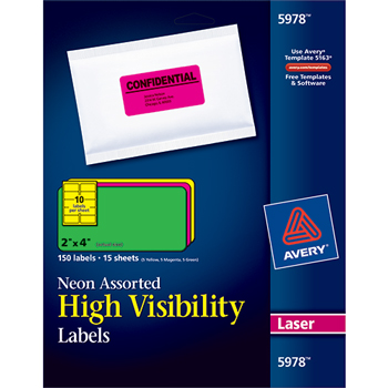 Avery High-Visibility Labels, Permanent Adhesive, Assorted Neon Colors, 2&quot; x 4&quot;, 150/PK