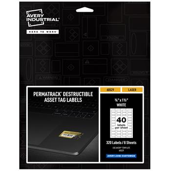 Avery PermaTrack Destructible Asset Tag Labels, 3/4 in x 1-1/2 in, White, 320/Pack
