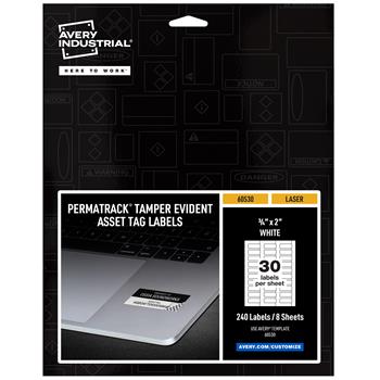 Avery PermaTrack Tamper-Evident Asset Tag Labels, 3/4 in x 2 in, White, 240/Pack
