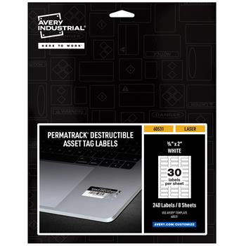 Avery PermaTrack Destructible Asset Tag Labels, 3/4 in x 2 in, White, 240/Pack