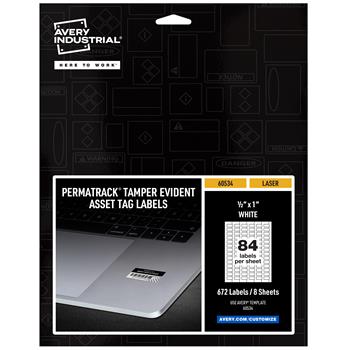 Avery PermaTrack Tamper-Evident Asset Tag Labels, 1/2 in x 1 in, White, 672/Pack