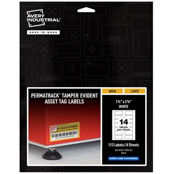 Avery PermaTrack Tamper-Evident Asset Tag Labels, 1-1/4 in x 2-3/4 in, White, 112/Pack