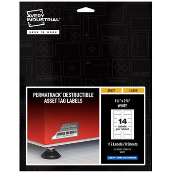 Avery PermaTrack Destructible Asset Tag Labels, 1-1/4 in x 2-3/4 in, White, 112/Pack