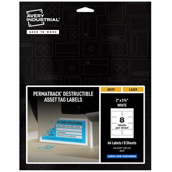 Avery PermaTrack Destructible Asset Tag Labels, 2 in x 3-3/4 in, White, 64/Pack
