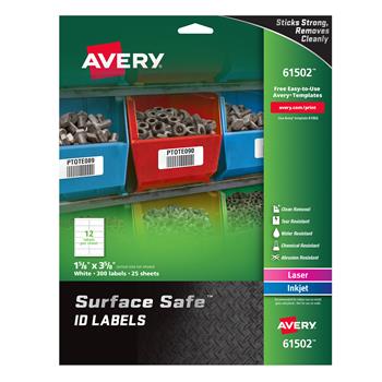 Avery Surface Safe ID Labels, Removable Adhesive, 1-5/8 in x 3-5/8 in, Matte White, 300/Pack