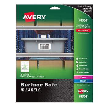 Avery Surface Safe ID Labels, Removable Adhesive, 2 in x 3-1/2 in, Matte White, 250/Pack