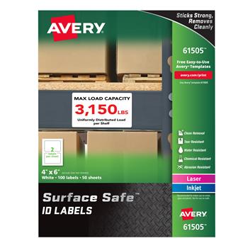 Avery Surface Safe ID Labels, Removable Adhesive, 4 in x 6 in, Matte White, 100/Pack