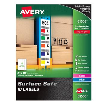Avery Surface Safe ID Labels, Removable Adhesive, 2 in x 10 in, Matte White, 200/Pack