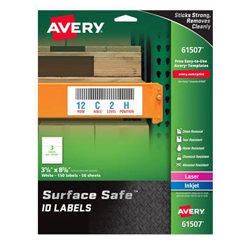Avery Surface Safe ID Labels, Removable Adhesive, 3-1/4 in x 8-3/8 in, Matte White, 150/Pack